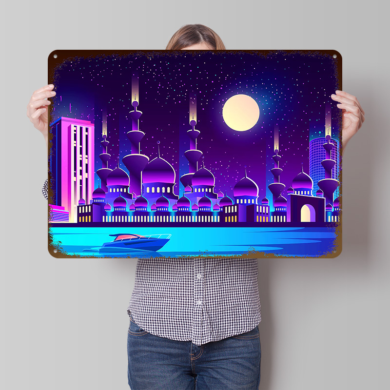 Poster Logam Synthwave Neon Ci - Home Office Dubai ulasan dan harga
